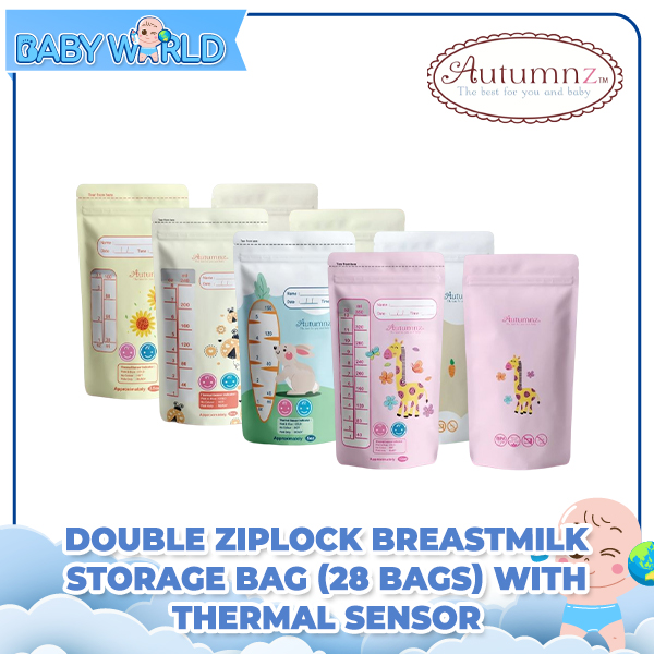 AUTUMNZ Double ZipLock Breastmilk Storage Bag (28 bags) with THERMAL SENSOR